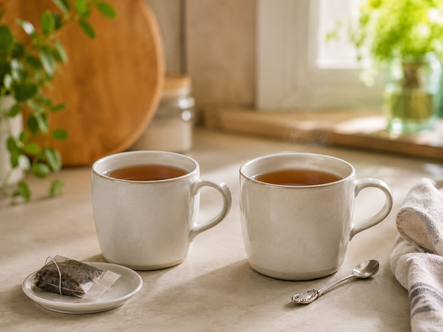 Two cups of tea prepared for a simple taste test